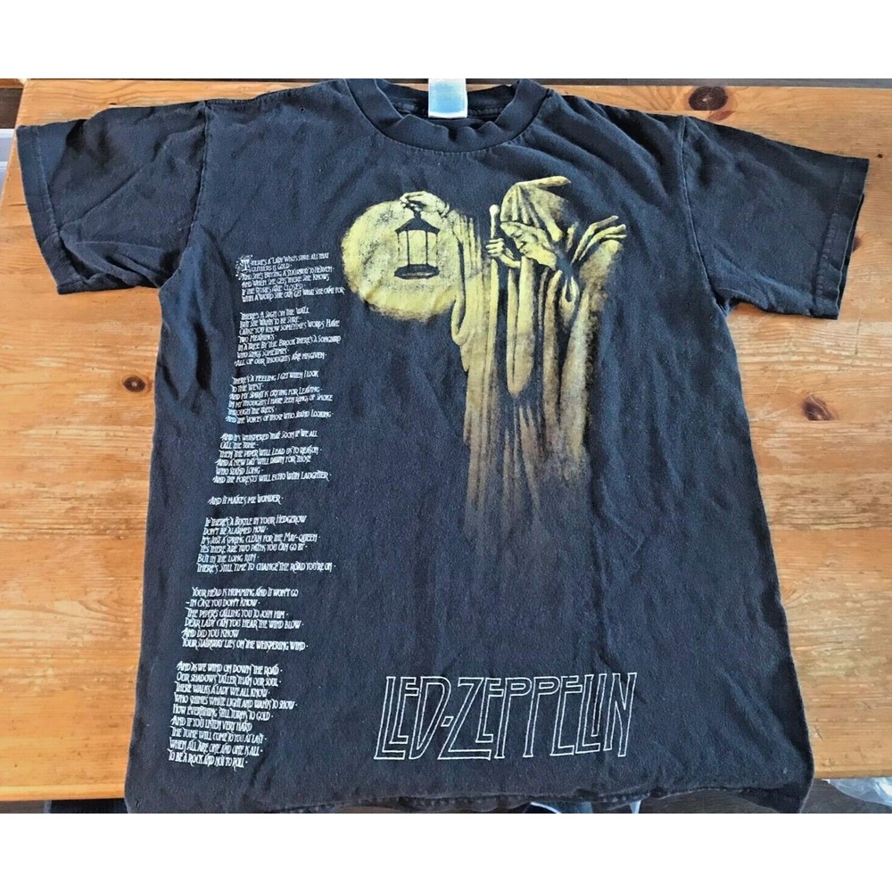 Led Zeppelin T-Shirt Stairway To Heaven Lyrics Small Black Hermit Lantern